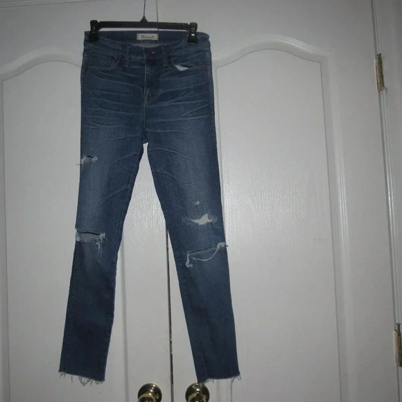 MADEWELL 9” High Riser Skinny Skinny Medium Wash Distressed Jeans Size 26T - Picture 1 of 7